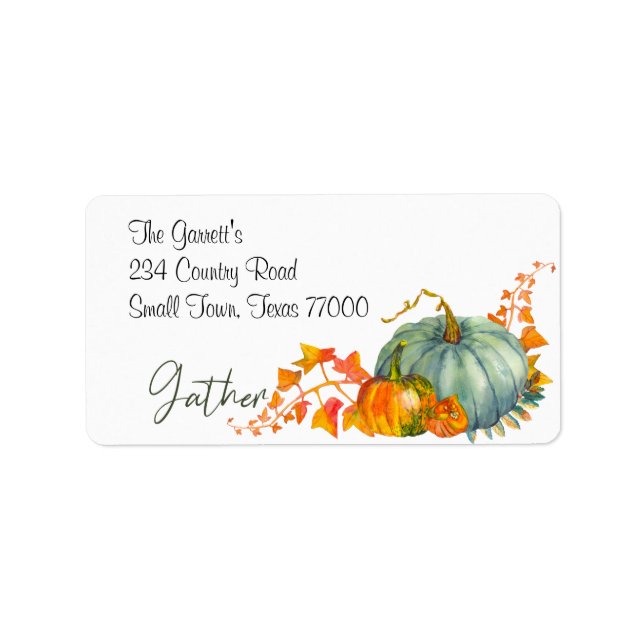 Fall Thanksgiving Orange Pumpkins Leaf Address Label (Front)