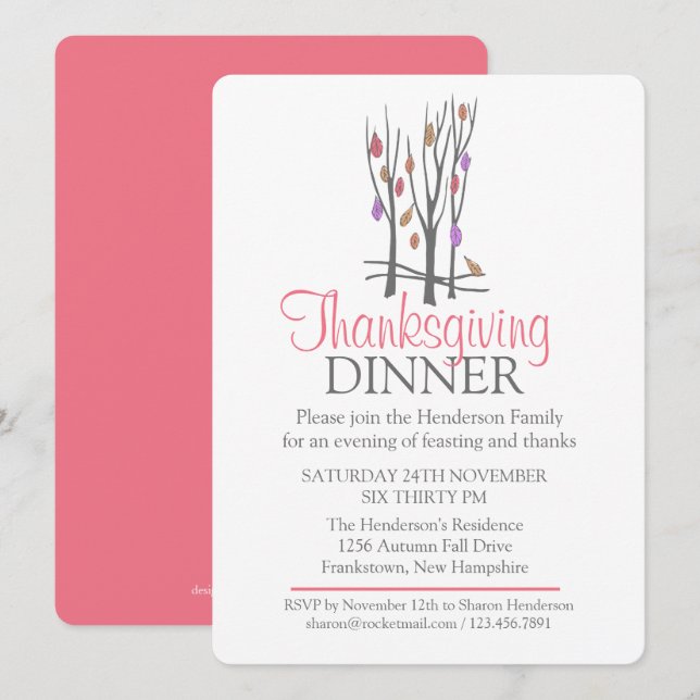 Fall Thanksgiving tree Dîner invitation (Devant / Derrière)