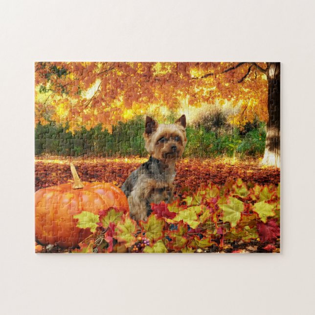 Fall Thanksgiving - Tucker - Yorkie Jigsaw Puzzle (Horizontal)
