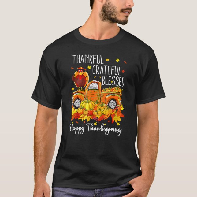 Fall Thanksgiving Turkey Pilgrim Thankful Grateful T-Shirt