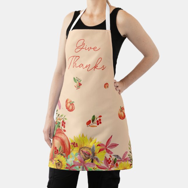 Fall Thanksgiving Watercolor Pumpkin Apron (Insitu)