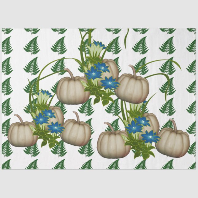 Fall Thanksgiving White Pumpkins Flora Artwork Tissue Paper (Front)