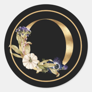 FALL THEME GOLD MONOGRAM O WITH PUMPKINS   CLASSIC ROUND STICKER