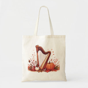 Fall Theme Harp Pumpkin Tote Bag