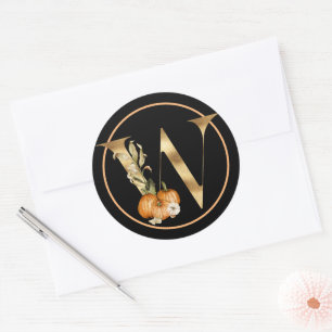 FALL THEME MONOGRAM W WITH PUMPKIN CLASSIC ROUND STICKER