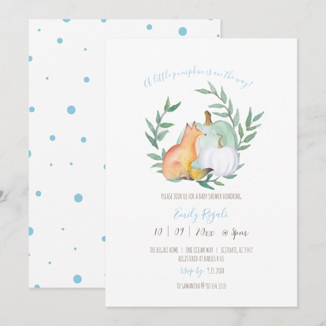 Fall Themed Baby Shower Invitation (Front/Back)