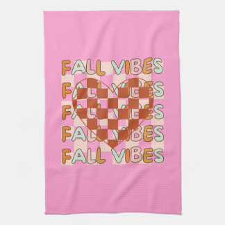 Fall themed Chequered Heart | Fall Vibes Pink Kitchen Towel