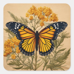 Fall Themed Monarch Butterfly on Goldenrod Flowers Square Sticker