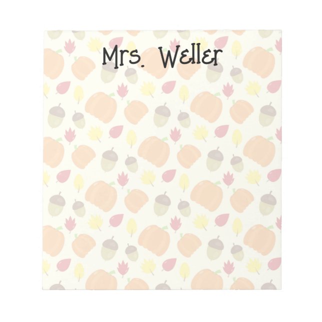 Fall Themed (pumpkin acorn leaves) Personalized  Notepad (Front)