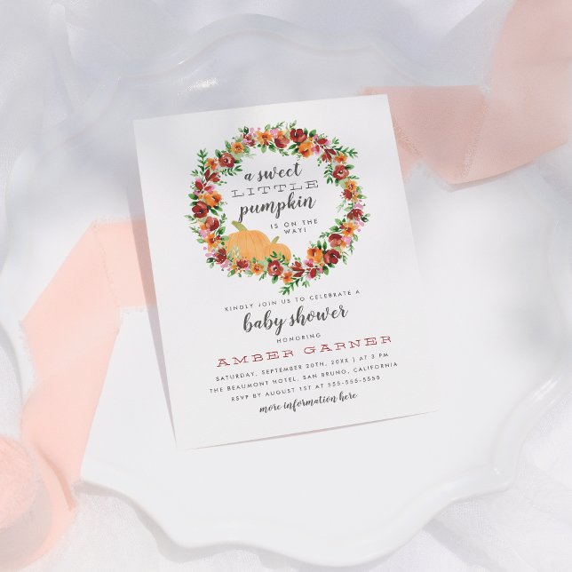 Fall Themed Sweet Little Pumpkin Baby Shower Invitation Postcard (Creator Uploaded)