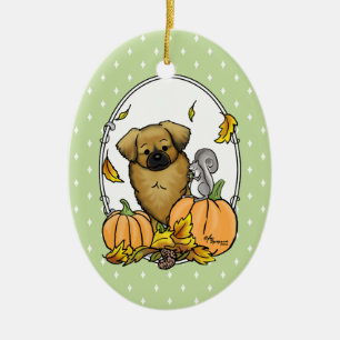 Fall Tibetan Spaniel (Brown) Dog Pumpkins Cute Ceramic Ornament