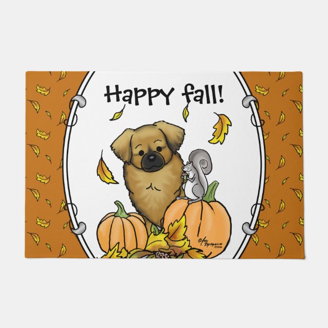Fall Tibetan Spaniel (Brown) Dog Pumpkins Cute Doormat (Front)