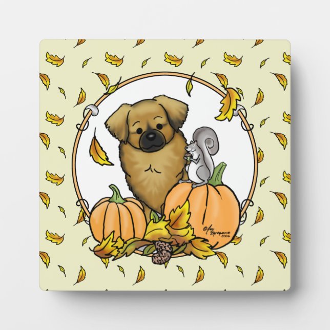 Fall Tibetan Spaniel (Brown) Dog Pumpkins Cute Plaque (Front)