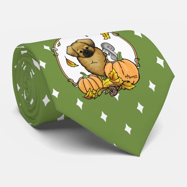 Fall Tibetan Spaniel (Brown) Dog Pumpkins Fun Tie (Rolled)