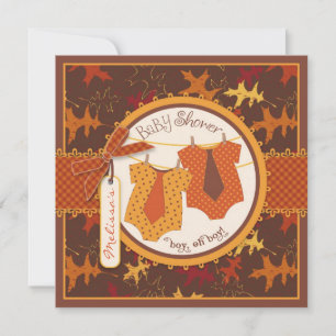 Fall Ties & Autumn Leaves Twin Boys Baby Shower Invitation