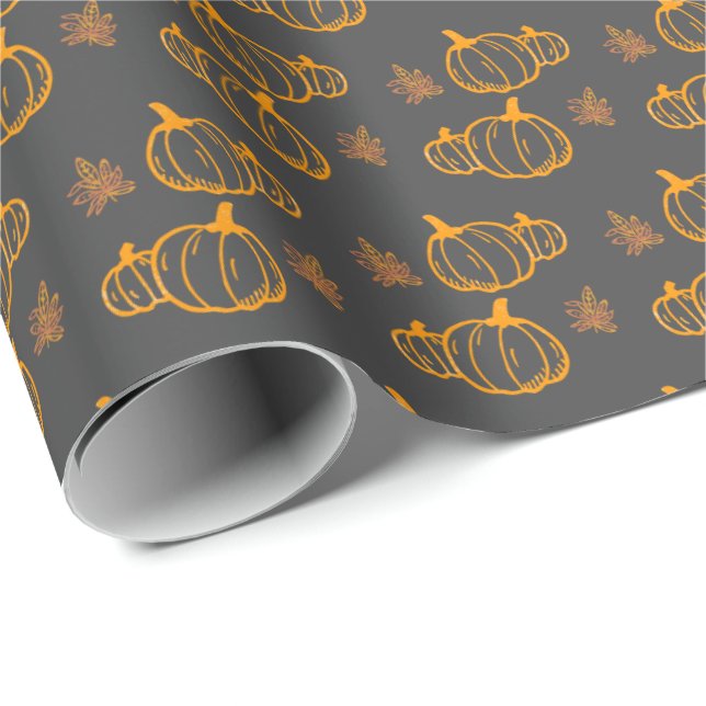 Fall time Fun Pumpkins and Leaves Wrapping Paper (Roll Corner)