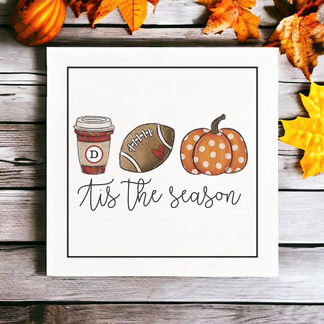 Fall Tis the Season Custom Coffee Football Pumpkin Napkin (Creator Uploaded)