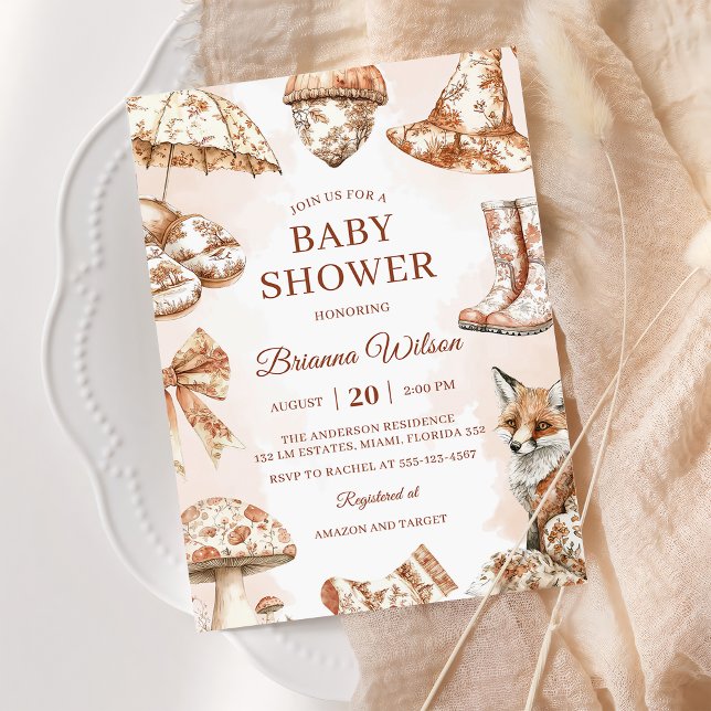 Fall Toile De Jouy Woodland Theme Baby Shower Invitation (Creator Uploaded)