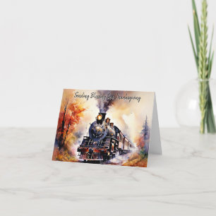 Fall train custom Thanksgiving greeting Card