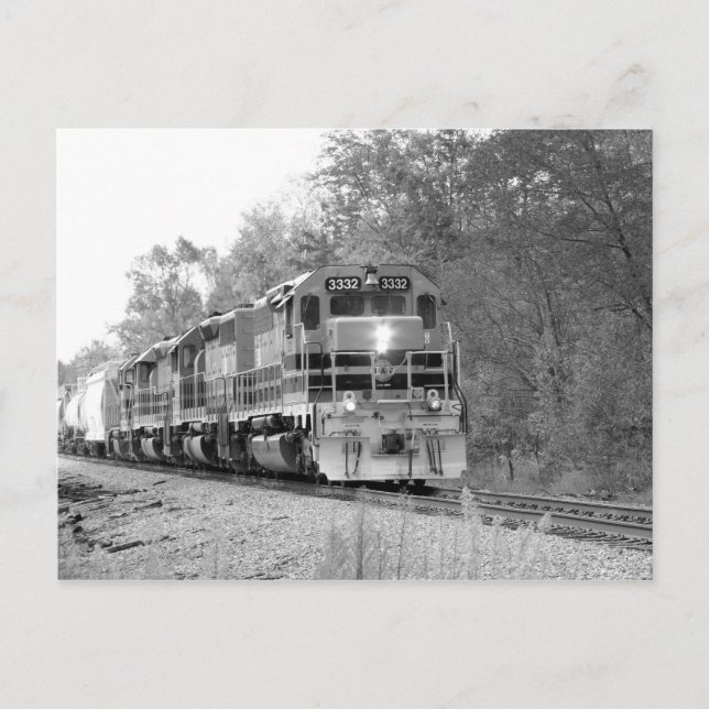 Fall Train in Black and White Postcard (Front)