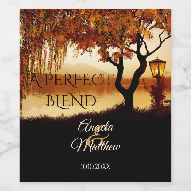 Fall Tree Lake View Mariage Étiquette de vin (Étiquettes simples)