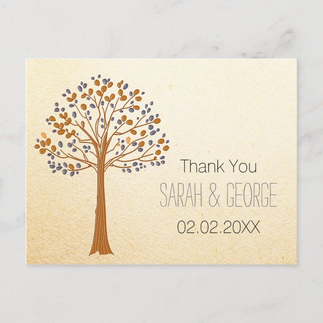 fall tree, Rustic Fall Wedding Thank You Postcard (Front)
