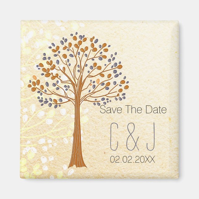fall tree,  Rustic Wedding save the date magnets (Front)