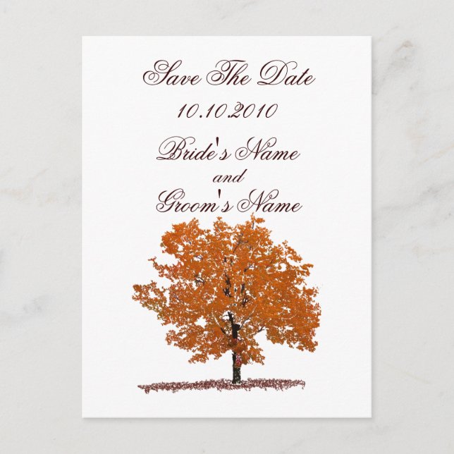 Fall Tree Save The Date postcard. Announcement Postcard (Front)
