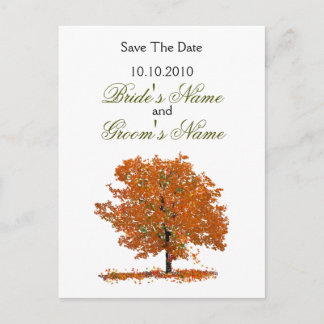 Fall Tree Save The Date postcard. Announcement Postcard