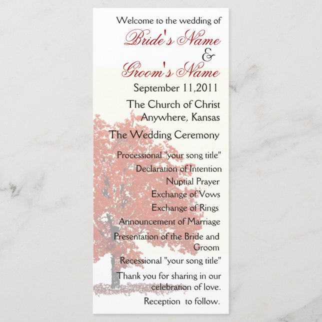 Fall tree Wedding Program (Front)