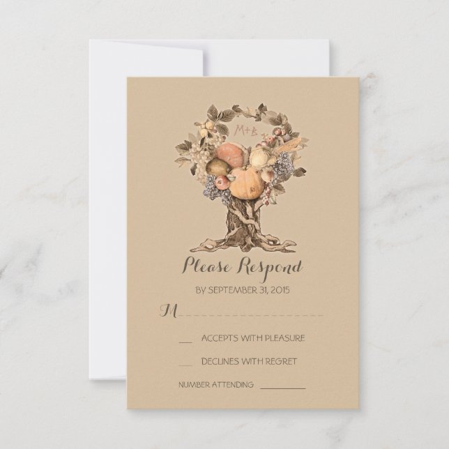 Fall tree wedding RSVP cards (Front)