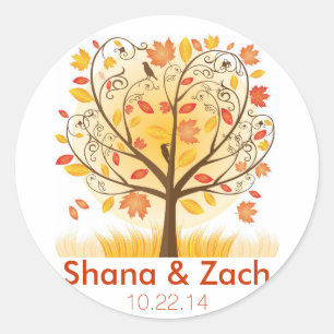 Fall Tree Wedding Sticker - Autumn Wedding Labels