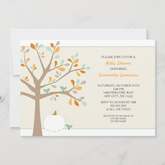 Fall tree with white pumpkin Baby Shower Invites (Front)
