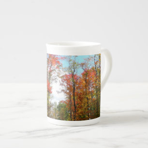 Fall Trees and Blue Sky Autumn Nature Photography Bone China Mug