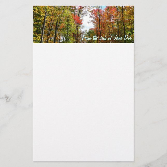 Fall Trees and Blue Sky Autumn Nature Photography Stationery (Front)