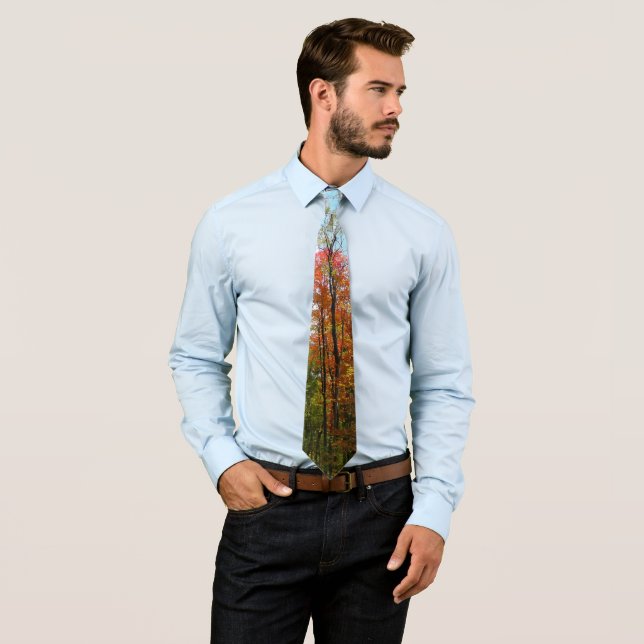 Fall Trees and Blue Sky Autumn Nature Photography Tie (In Situ)