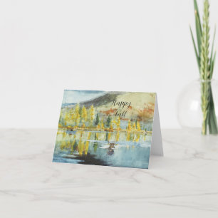 Fall trees and swimming elk with customizable text card