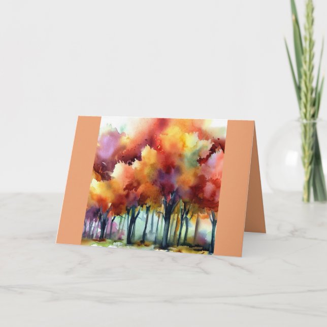 Fall Trees Blank Greeting Card Watercolor (Front)