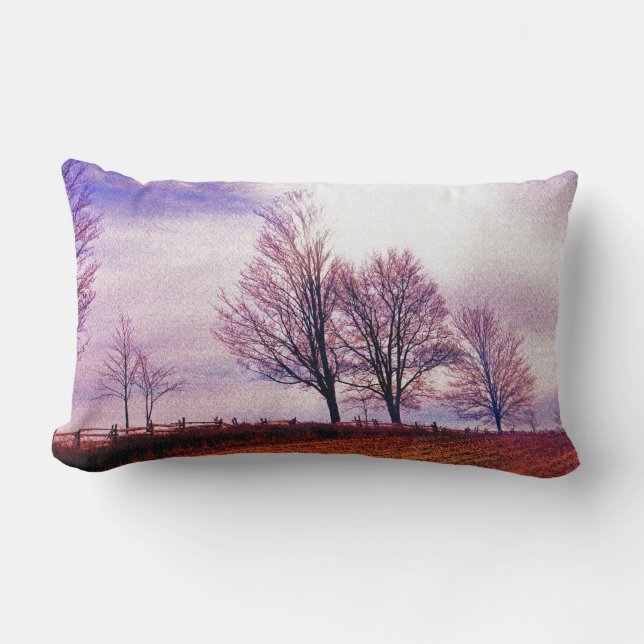 Fall Trees & Farm Fences Pasture Art Lumbar Pillow (Front)