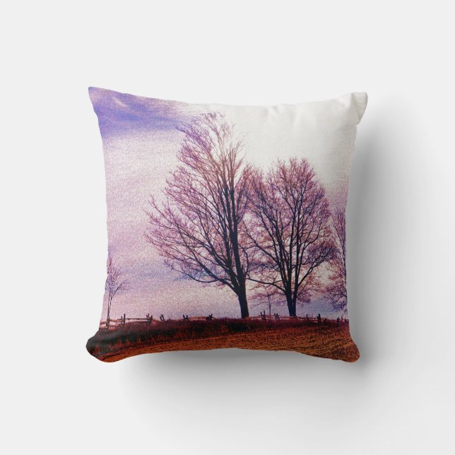 Fall Trees & Farm Fences Pasture Art Throw Pillow (Front)