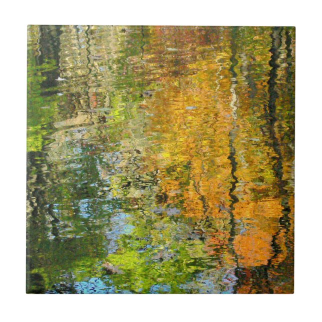 "FALL TREES REFLECTED IN WATER"CERAMIC TILE/TRIVET TILE (Front)