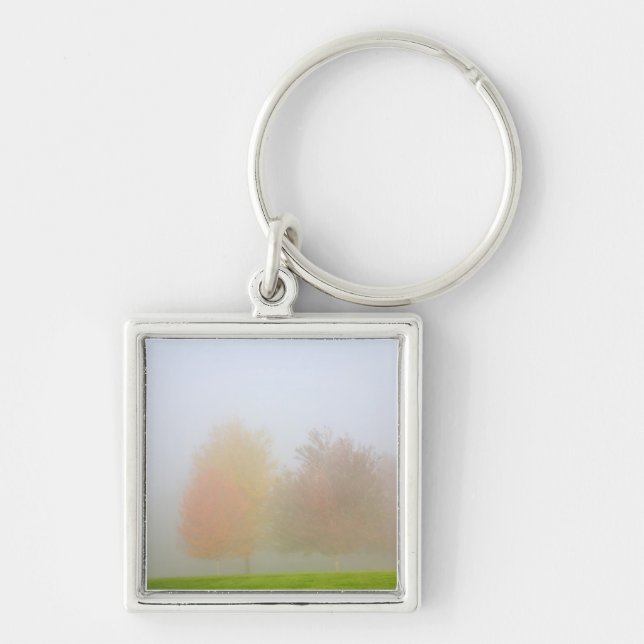 Fall trees shrouded in mist keychain (Front)