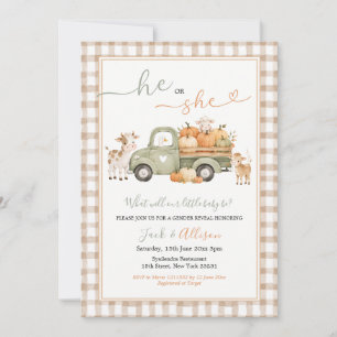 Fall Truck Pumpkin He or She Gender Reveal  Invitation