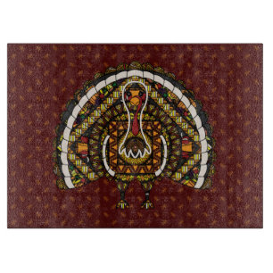 Fall Turkey Glass Cutting Board