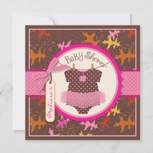 Fall Tutu and Autumn Leaves Baby Shower Invitation