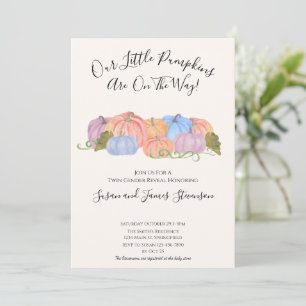Fall Twin Gender Reveal Little Pumpkin Theme Invitation