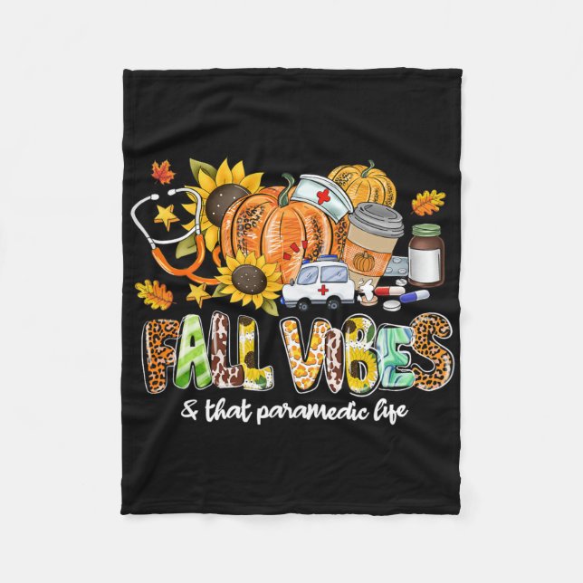 Fall Vibes And That Paramedic Life Pumpkin Leopard Fleece Blanket (Front)