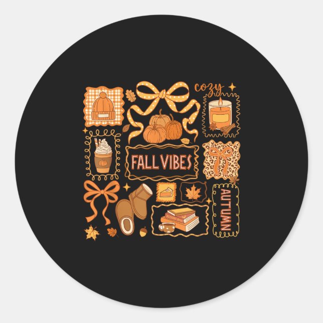Fall Vibes Autumn Coquette Pumpkin Thanksgiving Co Classic Round Sticker (Front)
