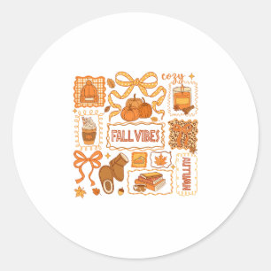 Fall Vibes Autumn Coquette Pumpkin Thanksgiving Co Classic Round Sticker