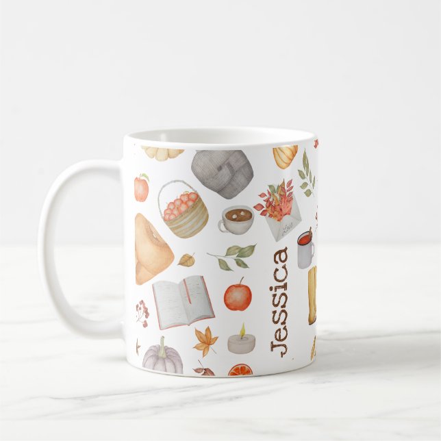 Fall Vibes Autumn Decor Thanksgiving Personalized Coffee Mug (Left)
